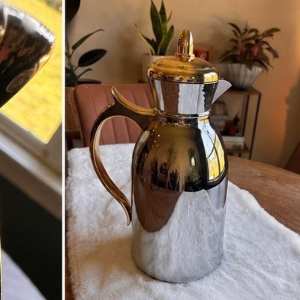 1998 Vintage Plastic Silvertine And Gold Coffee Caraf Via Brand Fancy Brunch
